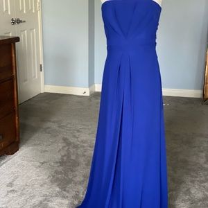 LIKE NEW BCBG crepe blue gown. worn once. No flaws/stains. Dry cleaned.